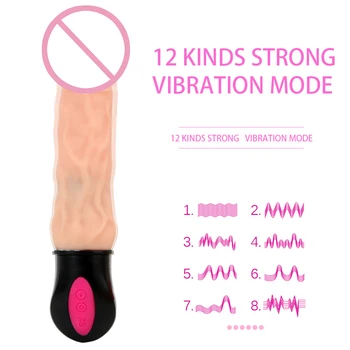 VATINE Flexibil Încălzire Realistic Dildo Vibrator 12 Modul Flexibil de Silicon Moale Vagin Masaj sex Feminin Masturbari Penis artificial