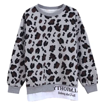 Toamna Fals 2 Bucăți de Imprimare Leopard Femei cu Maneci Lungi t-Shirt Hanorace Pulover de Streetwear Neregulate Partea Jachete
