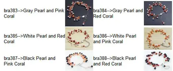 Qingos Trendy Coral & Pearl Bratara pentru Femei cu 5-6mm Gri Perla Rotunda si 3-6mm Roșu Coral 7-9