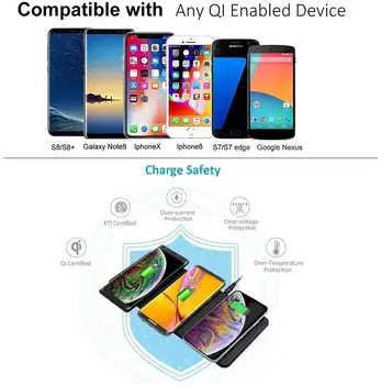 Încărcător Wireless Station, JE Qi-Certificat Ultra-Slim din Piele Triplu Wireless Charger Pad Compatibil cu iPhone11Pro Galaxy Note