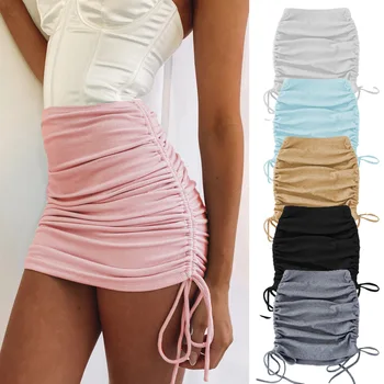 Moda Sexy Tricot Fir Sac de Șold Fusta Slim Partea Cordon Elastic Cutat Reglabil Fusta 2020 Toamna Îmbrăcăminte pentru Femei