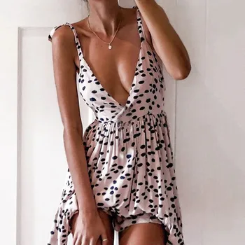 De Vară 2020 Femei Rochie V-Gât O Linie de Talie Mare Sexy Dot Imprimare Rochii Mini Vestidos Înapoi Siret Bretele Rochie de seara S-XL