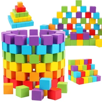 50PCS Colorate din Lemn Cub Bloc Jucării Pentru Copiii Montessori Forma de Culoare Cunosc de Învățare Educative Jucarii Cadou pentru Copii