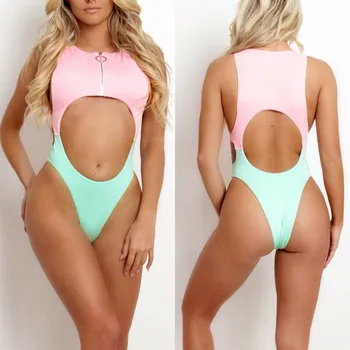 Femei-O Bucată de costume de Baie de Culoare Îmbinare Bandaj Bikini Costume de baie Sexy Gol Afară de Costumul de Baie Beachwear maillot de bain femme 2019