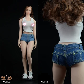 1/6 Scară de sex Feminin Sexy Haine Set Vesta & pantaloni Scurți din Denim costum Set Pentru PH Jiaodol figurina Papusa