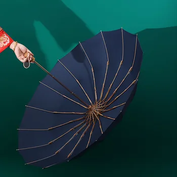 16 K super windproof femei umbrelă de ploaie moda retro maner din lemn de culoare solidă de dimensiuni mari afaceri vânt puternic umbrela