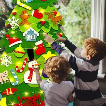 DIY Simțit Pom de Crăciun Cu LED String Lumină de Anul Nou Ușa de Perete Agățat Ornamente Brad Artificial de Crăciun pentru Copii Jucarii si Cadouri