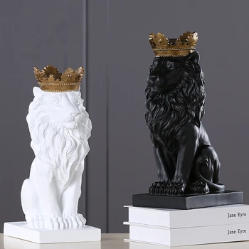 4 Culori Creative Coroana De Aur Statuia Leului Moderne De Rășină Alb/Negru Animal Figurina Decor Acasă Desktop Meserii Sculptura