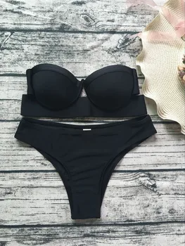 FALLINDOLL 2019 costume de baie Femei Bikini Brazilian Push-Up Negru Vintage fir căptușit Bikini sexy Femeie maillot de bain femme