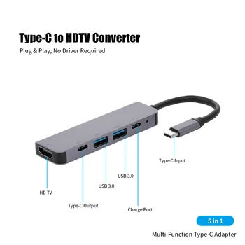 Noul 5-Port 5 IN 1 de Tip C pentru PD USB*2 HDTV TypeC Adaptor Multi-Funcția de Convertor 4K pentru Macbook HDTV Proiector Laptop PC