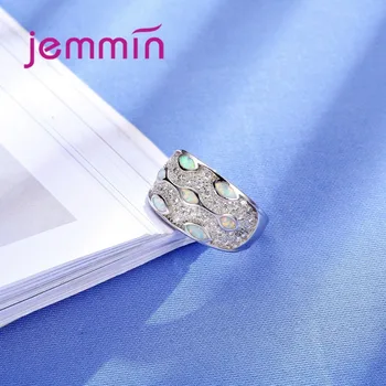Femeile Largă De Nunta Pe Deget Inelul De Brand Argint 925 Bijuterii Micro Inlay Complet Albe Cubic Zirconia Alb Cristal Opal Inel