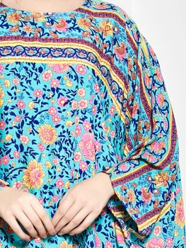 2020 Blue Print Floral Abaya Dubai Supradimensionat Batwing Maneca Rochie Musulman Femei Vrac Maxi Rochii Lungi, Halat De Grossesse Plus Dimensiune