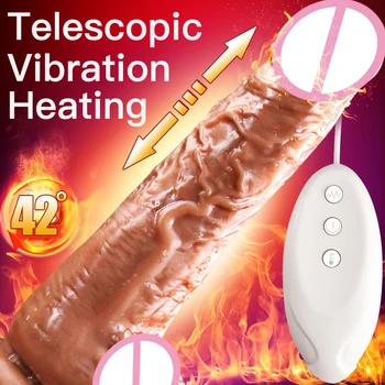 Telescopic Încălzire Vibrator Automat Imens Penis cu ventuza Jucărie Sexuală pentru Femei de la Distanță de Control Vibrator Mare Dildo Masturbare