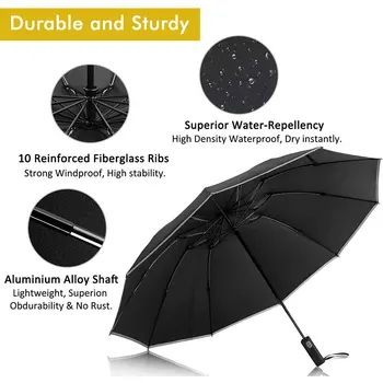 Puternic Vânt Automată 3Folding Inversă Umbrela de Ploaie Femei Benzi Reflectorizante 10K Umbrelă de soare Mari Afaceri Umbrele Bărbați зонт