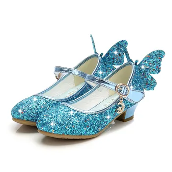 2020 pentru Copii Pantofi pentru Copii de Performanță Pantofi de Cristal Albastru Bowknot Fete Paiete Tocuri inalte Pantofi Printesa Non-alunecare Dimensiune 26-38