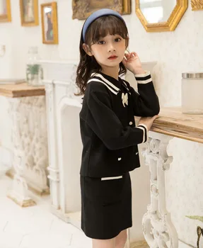 Moda Haine pentru Copii Toamna Weater Stabilită de Îmbrăcăminte coreeană Uniformă Școlară Tricot Top si fusta de Toamna fetite Haine Cald Costum