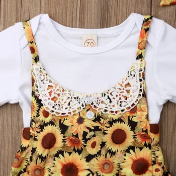 Noi Arrivels Fete pentru Copii de Floarea-soarelui Bodysuit Romper+Bentita Haine 3Pcs Set Nou-născut Copilul Îmbrăcăminte