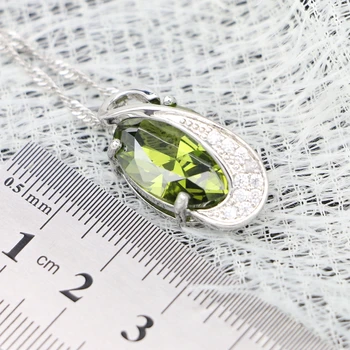925 de Argint Pandantiv Colier pentru Femei Olive Verde Cubic Zirconia Alb Cristal Accesorii pentru Femei