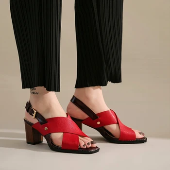 2020 Vara Noi de Sandale Elegante Spate Curea din Piele Square Tocuri inalte Pantofi pentru Femei Elegante Superficial Sandale femei pantofi