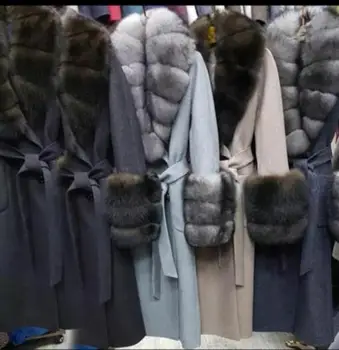 2020 Iarna Femei Straturi Naturale, Cu Blană de Vulpe Guler de Lână Cașmir Amestecuri de Timp Liber Îmbrăcăminte Doamnelor Streetwear mujeres abrigos