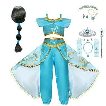Copii Jasmine Printesa Rochie De Prințesă Arabă Costum Fată Jasmine Cosplay Aladdin Costum Copii Mascarada Fantezie Carnaval Rochie