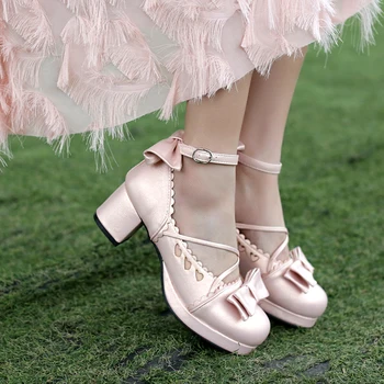 Femeile Mary Janes Pompe Papion Drăguț Prințesă Lolita Pantofi Cu Toc Bowknot Pantofi Rochie Pentru Fete Școală De Aur Petrecerea De Nunta Japonia