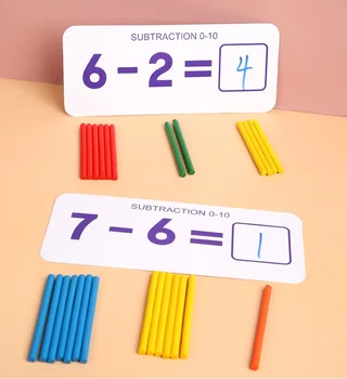 Montessori Matematica De Învățământ Jucării Iluminare Didactice Cu Carte De Placi De Lemn, Bastoane De Numărare Plus Scădere Jucărie