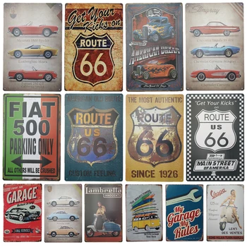 Tin semn Placa Masina Route 66 Garaj Autobuz stație de Gaz Motocicleta Arta de Perete Poster Decalcomanii Placa de Pictura Decor Acasă 20*30cm