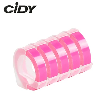 CIDY 5pc Fluorescent Roz 9mm*3m Compatibil DYMO 3D din Plastic Relief bandă Relief Etichete PENTRU DYMO 1610/1575 Motex E101