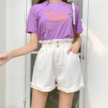 Femei Pantaloni Largi Picior Talie Mare Plus Dimensiune 4XL Denim Volane Roll-Up Tiv Solid All-meci Vrac Simplu Moda coreeană Stil Chic