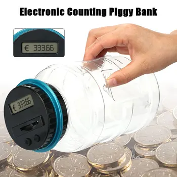 Plastic Contra Monedă de Numărare Borcan Digital Caseta de Economisire EURO LCD Bani de Jucărie Convenabil Economice