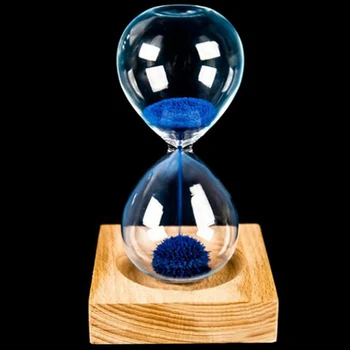 Lemn+sticla + Pulbere de Fier de Fier Nisip Înflorire Magnetic Clepsidra cu Ambalaj Clepsidra 13.5 * 5.5 cm Scaun de Lemn Cadou Cadouri