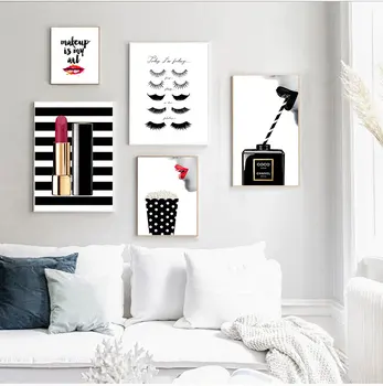 Postere, Printuri de Epocă Panza Pictura Negru Parfum Poze de Perete Pentru Camera de zi Art Moda Couture buzele Rosii Decor Acasă