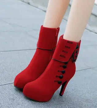 2018 Moda Femei Glezna Cizme cu Tocuri Înalte de Moda Pantofi Roșii Femeie Platforma Turma Catarama Cizme Doamnelor Pantofi de sex Feminin CHIER 42
