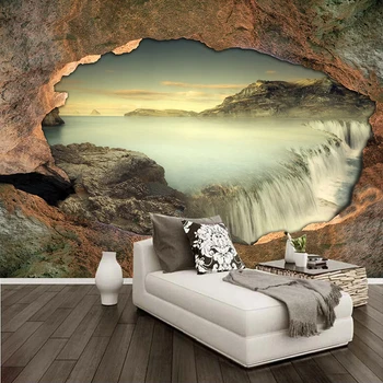 Fotografie Tapet 3D Stereo Zid de Piatră, Cascadă, Natură, Peisaj Murală Camera de zi Dormitor Decor Acasă de Auto-Adhesiv Autocolante de Perete