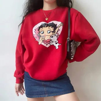 Nou ' 80 ' 90 de Epocă Hanorac Betty Boop de Imprimare de Desene animate Teen Fete Pulover de Toamna Iarna Plus Dimensiune Hoodies Femei ușoare Jachete