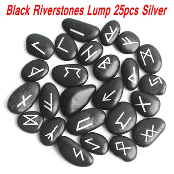 25Pcs Naturala Negru Riverstones Chakra Divinație de Rune Cristale de Libertate în Formă de Pietre Rune Piatră prețioasă Piatră de Vindecare Decor