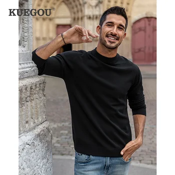 KUEGOU îmbrăcăminte de culoare Solidă pulover Barbati Semi-Guler mare întindere de moda cald pulovere guler de top plus dimensiune YYZ-2208