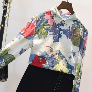 2021 Imprimate Tricou Femei Retro Hong Kong Aroma Moda coreeană Subțire Vrac Externe Floral Bluza Mâneci Lungi Femei În Primăvară