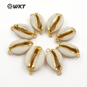 WT-C078 Cârlige Duble Prime Naturale Cowrie Conector, Ornamente de Aur Cowrie Pandantiv Pentru Femei Moda Bijuterii