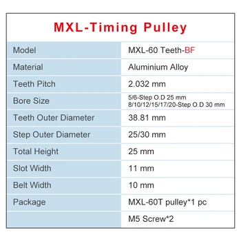 1 Bucată MXL-60T Calendarul Scripete Plictisesc 5/6/8/10/12/15/17/20 mm Fulie Roata Lățime Fantă 11 mm se Potrivi cu Lățimea de 10 mm MXL-a curelei de Distribuție