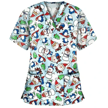 Femei care Alapteaza Scrub Topuri Imprimate Uniformă Crăciun Fericit Flori Tricou cu Maneci Scurte T-shirt LL@17
