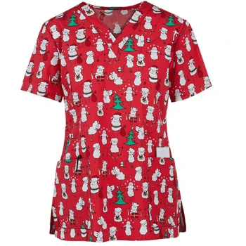 Femei care Alapteaza Scrub Topuri Imprimate Uniformă Crăciun Fericit Flori Tricou cu Maneci Scurte T-shirt LL@17