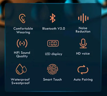 TWS Bluetooth 5.0 Căști 2200mAh Încărcare Cutie Căști fără Fir 9D Stereo Sport rezistent la apa Căști Căști Cu Microfon