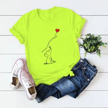 Kawaii Drăguț Elefant Imprimare Femei Tricou de Vara Scurte Haioase cu Maneci Supradimensionate T-shirt, Bluze Casual Tricouri