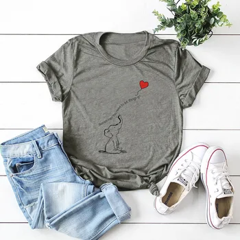 Kawaii Drăguț Elefant Imprimare Femei Tricou de Vara Scurte Haioase cu Maneci Supradimensionate T-shirt, Bluze Casual Tricouri