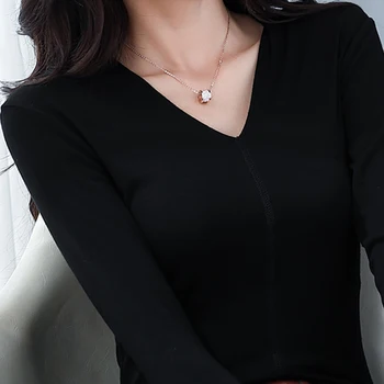 Noua Moda De Vară 2020 Topuri V-Neck T Camasa Femei Maneca Lunga Modale Bumbac T-Shirt Femeie Coreean Tricou Femei Tricou Femme