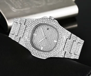 De Argint de lux Barbati Ceas Rochie de Afaceri Mens Ceasuri de Diamante din Oțel Inoxidabil Data Ceas reloj mujer Femei Cuarț Ceas de mână