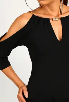 Noua Moda Femei Sexy tricou Șic capastru V Gâtului Vară de Pe Umăr Topuri Solid Negru Doamnelor Vrac Toamna Topuri Casual