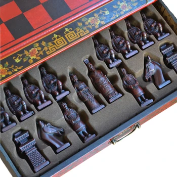 Chineză Retro Teracotă Warriors Șah Epocă Sculptură Rășină Figurina De Craciun Ziua Premium Cadouri De Calitate Din Lemn Material